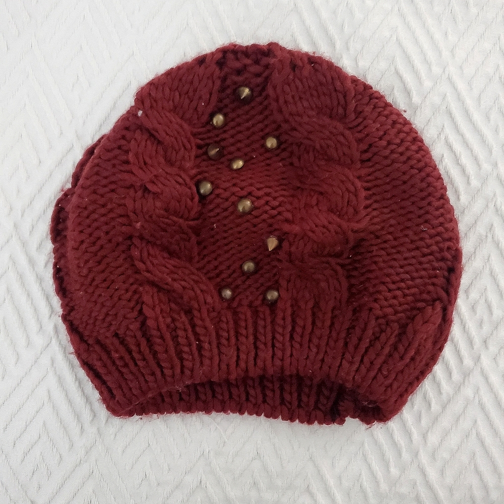Vintage Winter Sequin Knit Burgundy Hat